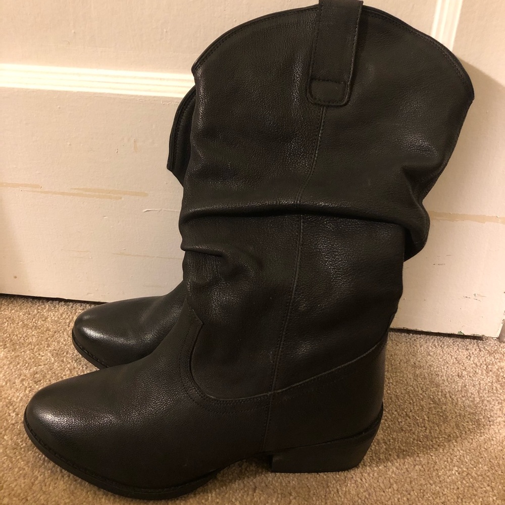 Naughty Monkey Slouch Black Leather Boots